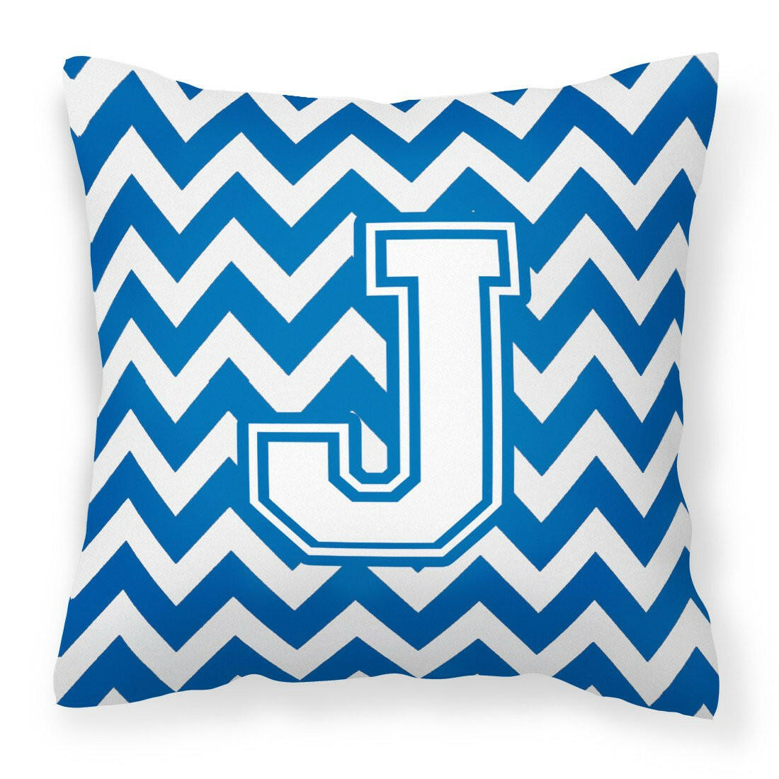 Letter J Chevron Blue and White Fabric Decorative Pillow CJ1045-JPW1414 by Caroline's Treasures