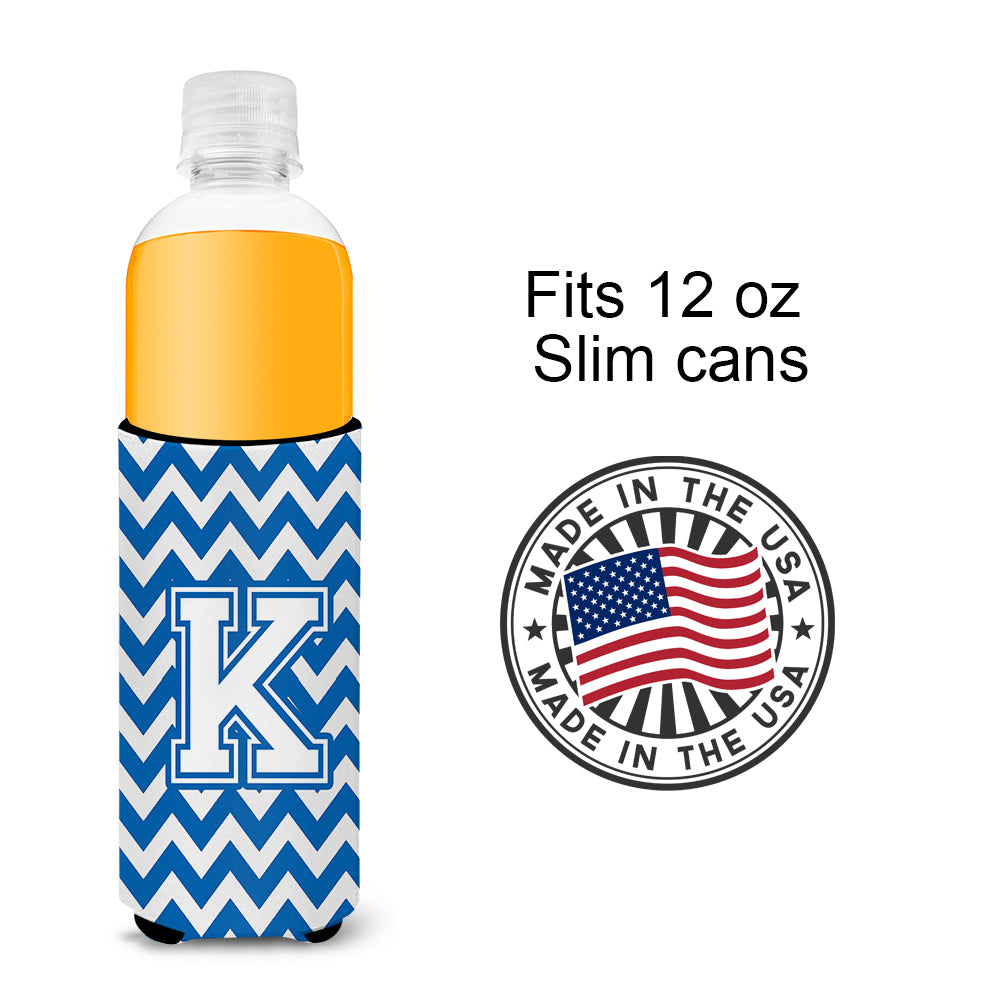 Letter K Chevron Blue and White Ultra Beverage Insulators for slim cans CJ1045-KMUK.