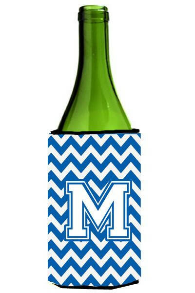 Letter M Chevron Blue and White Wine Bottle Beverage Insulator Hugger CJ1045-MLITERK by Caroline&#39;s Treasures