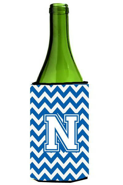 Letter N Chevron Blue and White Wine Bottle Beverage Insulator Hugger CJ1045-NLITERK by Caroline&#39;s Treasures