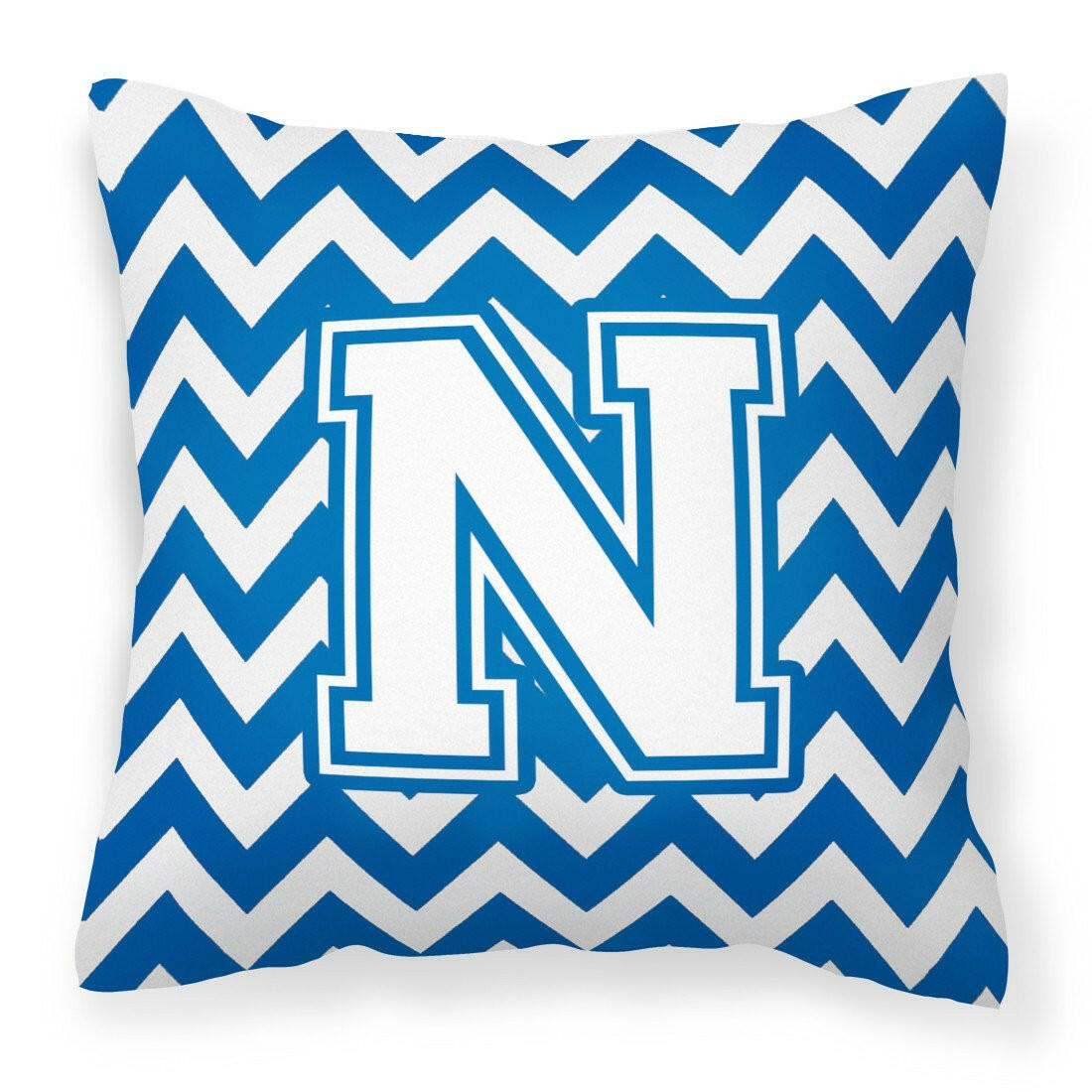 Letter N Chevron Blue and White Fabric Decorative Pillow CJ1045-NPW1414 by Caroline's Treasures