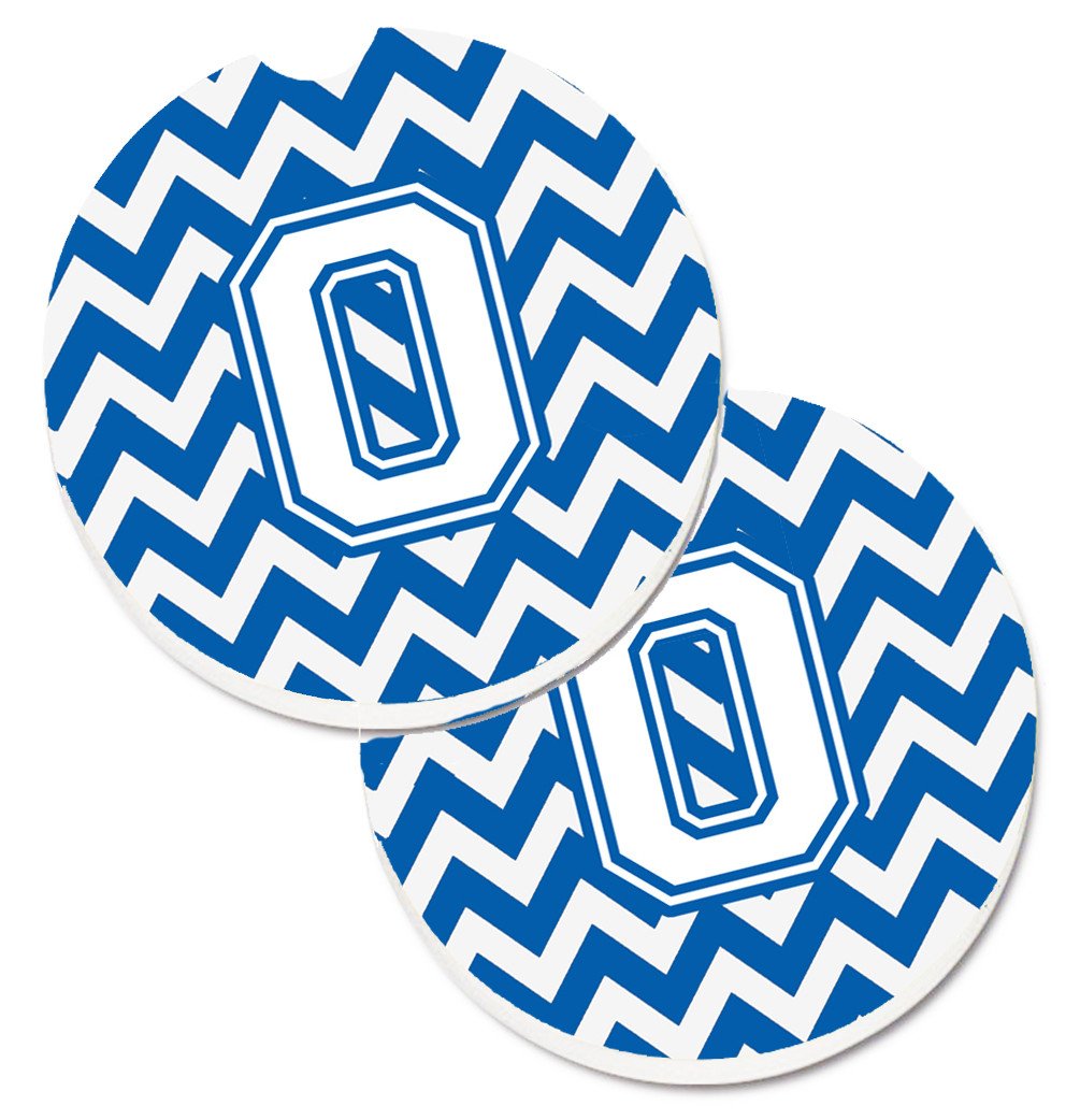 Letter O Chevron Blue and White Set of 2 Cup Holder Car Coasters CJ1045-OCARC by Caroline&#39;s Treasures