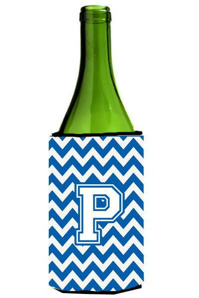 Letter P Chevron Blue and White Wine Bottle Beverage Insulator Hugger CJ1045-PLITERK by Caroline&#39;s Treasures