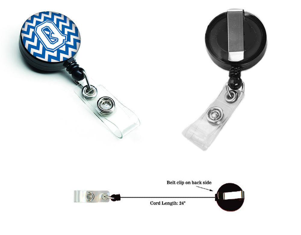 Letter Q Chevron Blue and White Retractable Badge Reel CJ1045-QBR.