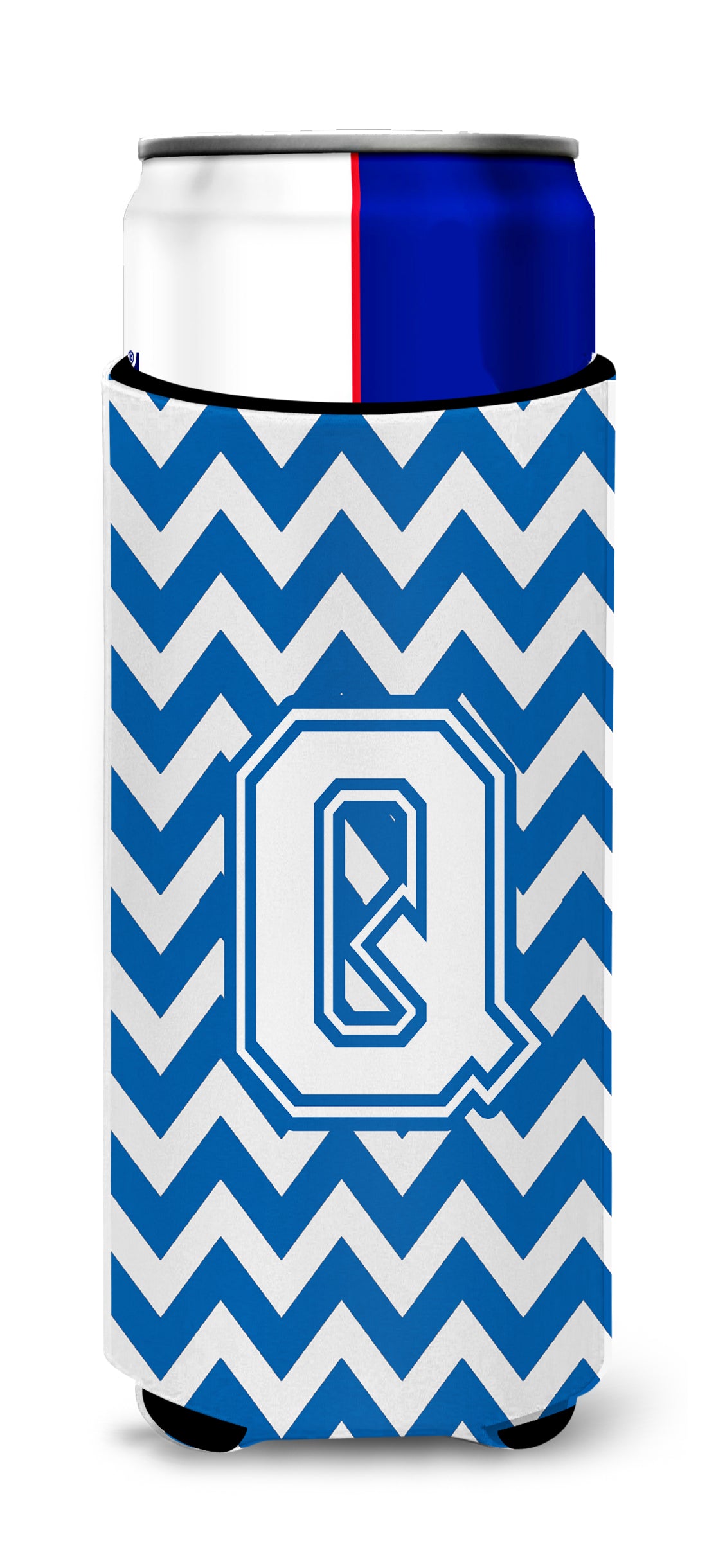 Letter Q Chevron Blue and White Ultra Beverage Insulators for slim cans CJ1045-QMUK.