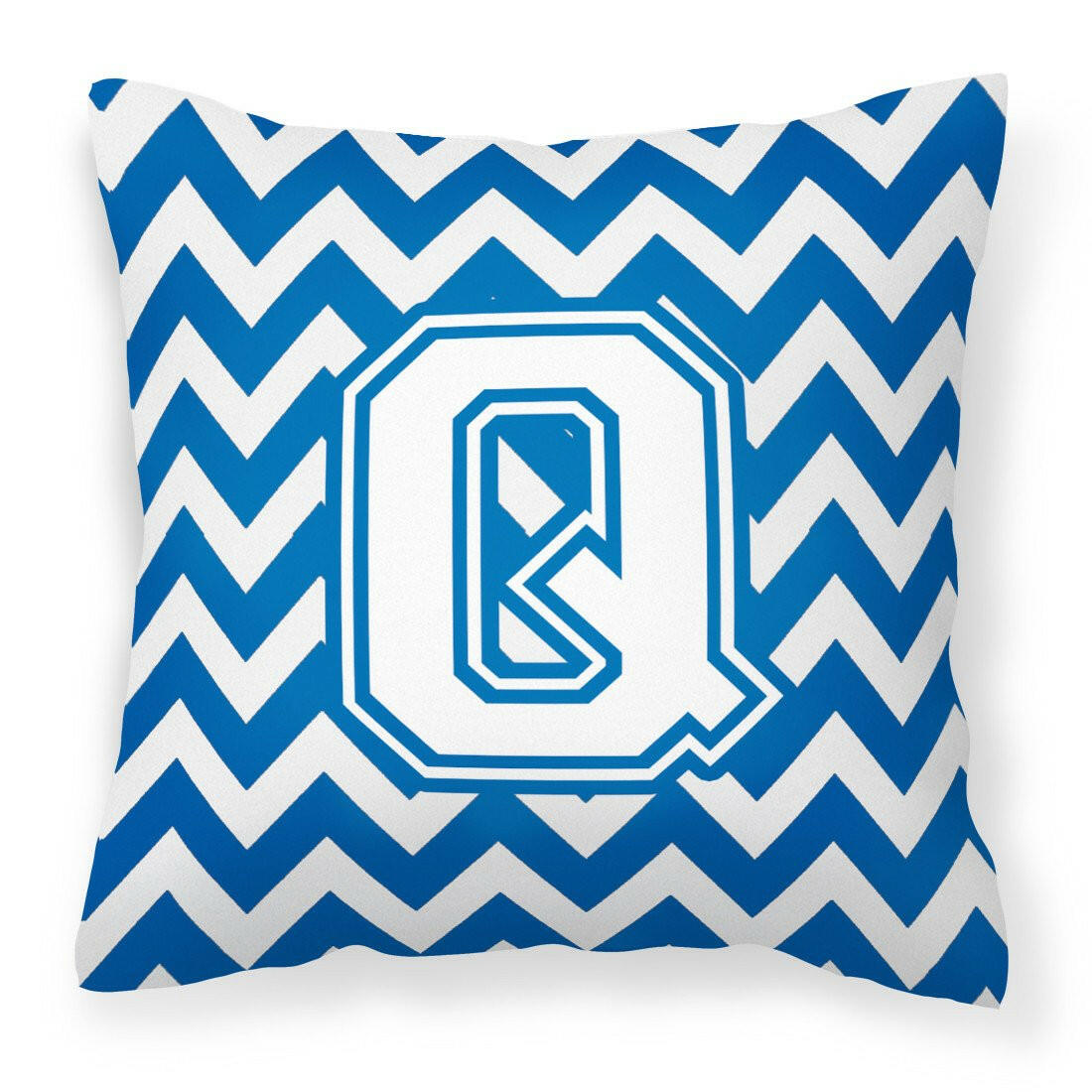 Letter Q Chevron Blue and White Fabric Decorative Pillow CJ1045-QPW1414 by Caroline&#39;s Treasures