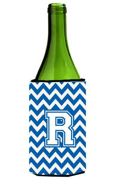 Letter R Chevron Blue and White Wine Bottle Beverage Insulator Hugger CJ1045-RLITERK by Caroline&#39;s Treasures