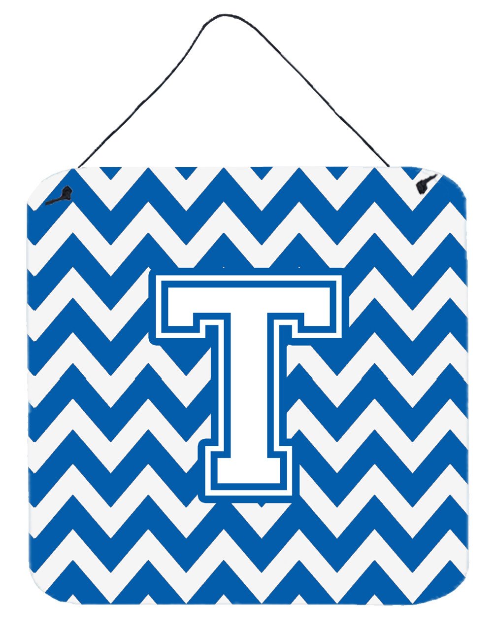 Letter T Chevron Blue and White Wall or Door Hanging Prints CJ1045-TDS66 by Caroline's Treasures