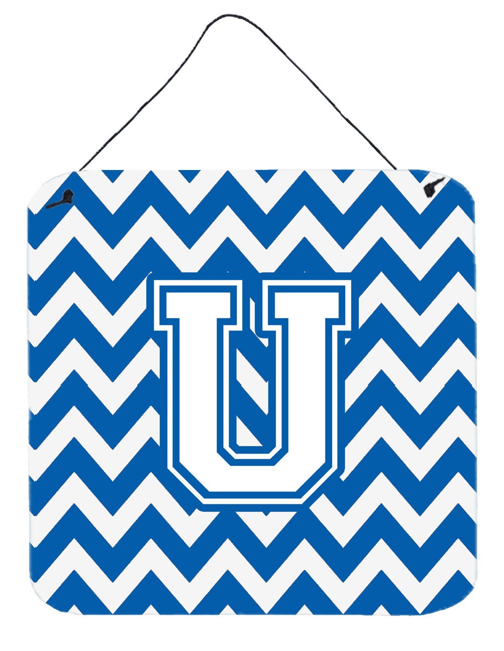 Letter U Chevron Blue and White Wall or Door Hanging Prints CJ1045-UDS66 by Caroline&#39;s Treasures