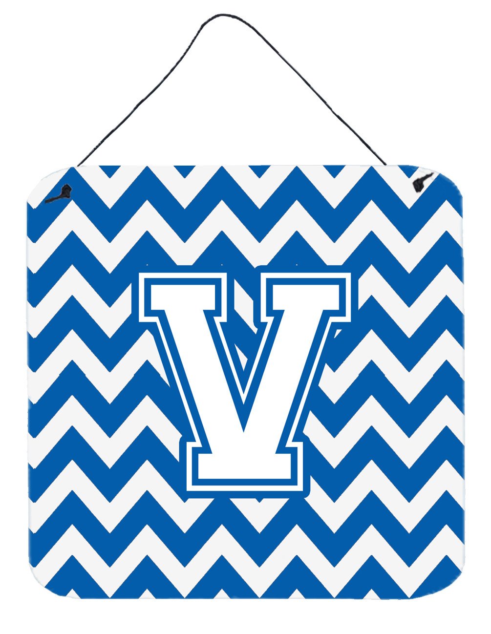 Letter V Chevron Blue and White Wall or Door Hanging Prints CJ1045-VDS66 by Caroline&#39;s Treasures
