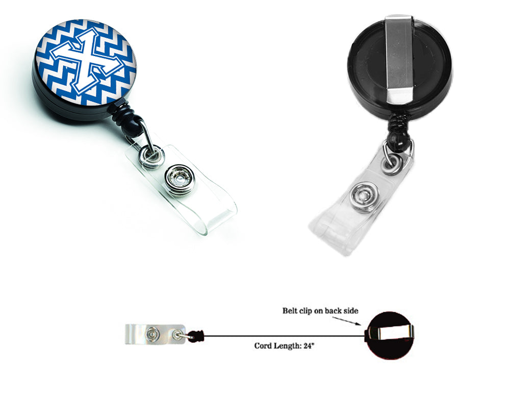 Letter X Chevron Blue and White Retractable Badge Reel CJ1045-XBR.