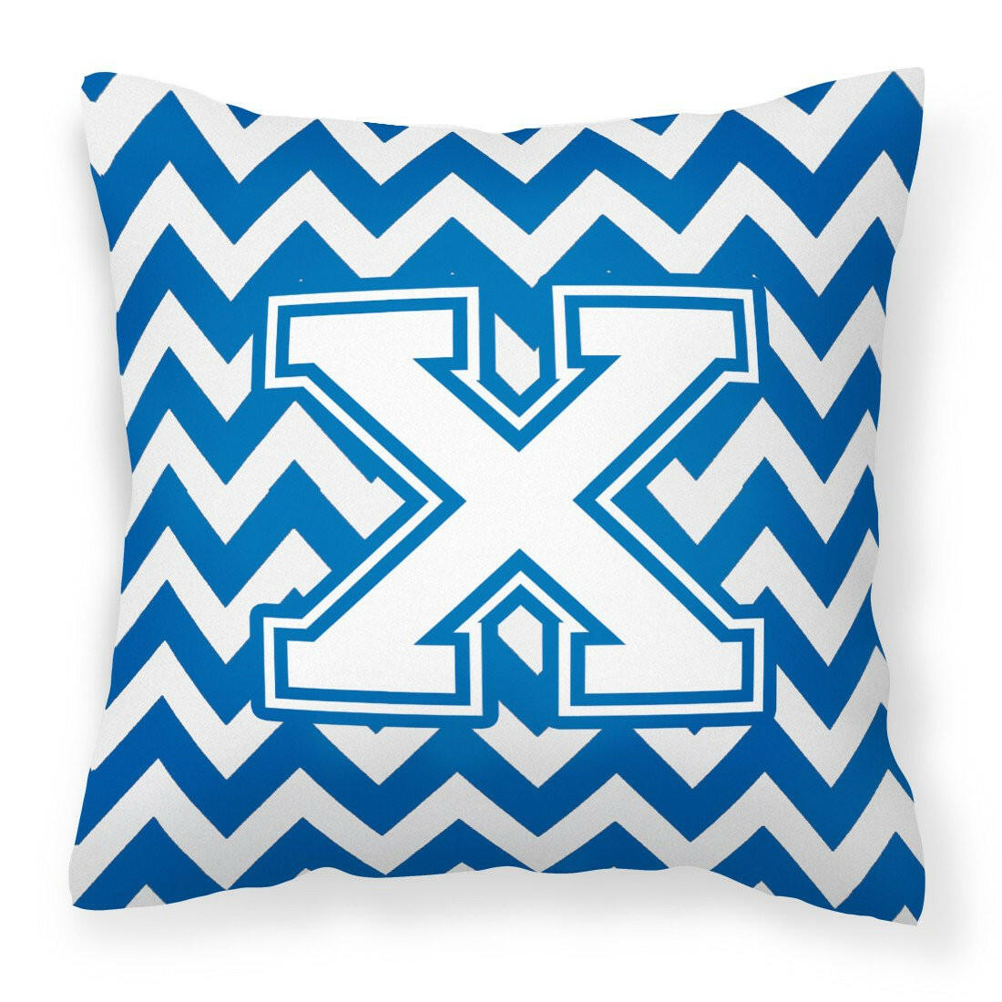 Letter X Chevron Blue and White Fabric Decorative Pillow CJ1045-XPW1414 by Caroline's Treasures