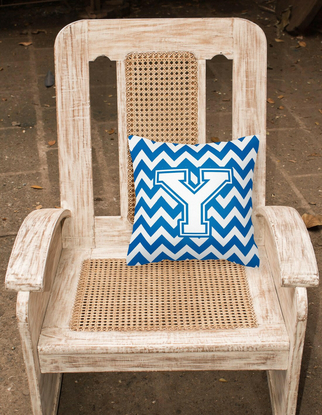 Letter Y Chevron Blue and White Fabric Decorative Pillow CJ1045-YPW1414 by Caroline's Treasures