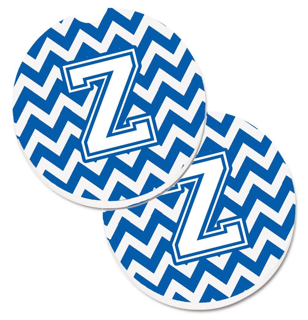 Letter Z Chevron Blue and White Set of 2 Cup Holder Car Coasters CJ1045-ZCARC by Caroline&#39;s Treasures