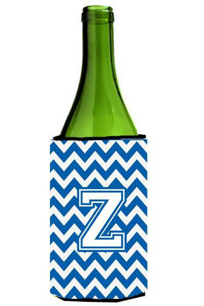 Letter Z Chevron Blue and White Wine Bottle Beverage Insulator Hugger CJ1045-ZLITERK by Caroline's Treasures
