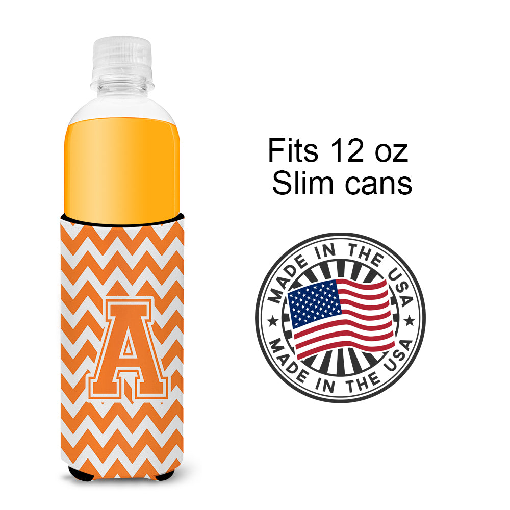 Letter A Chevron Orange and White Ultra Beverage Insulators for slim cans CJ1046-AMUK