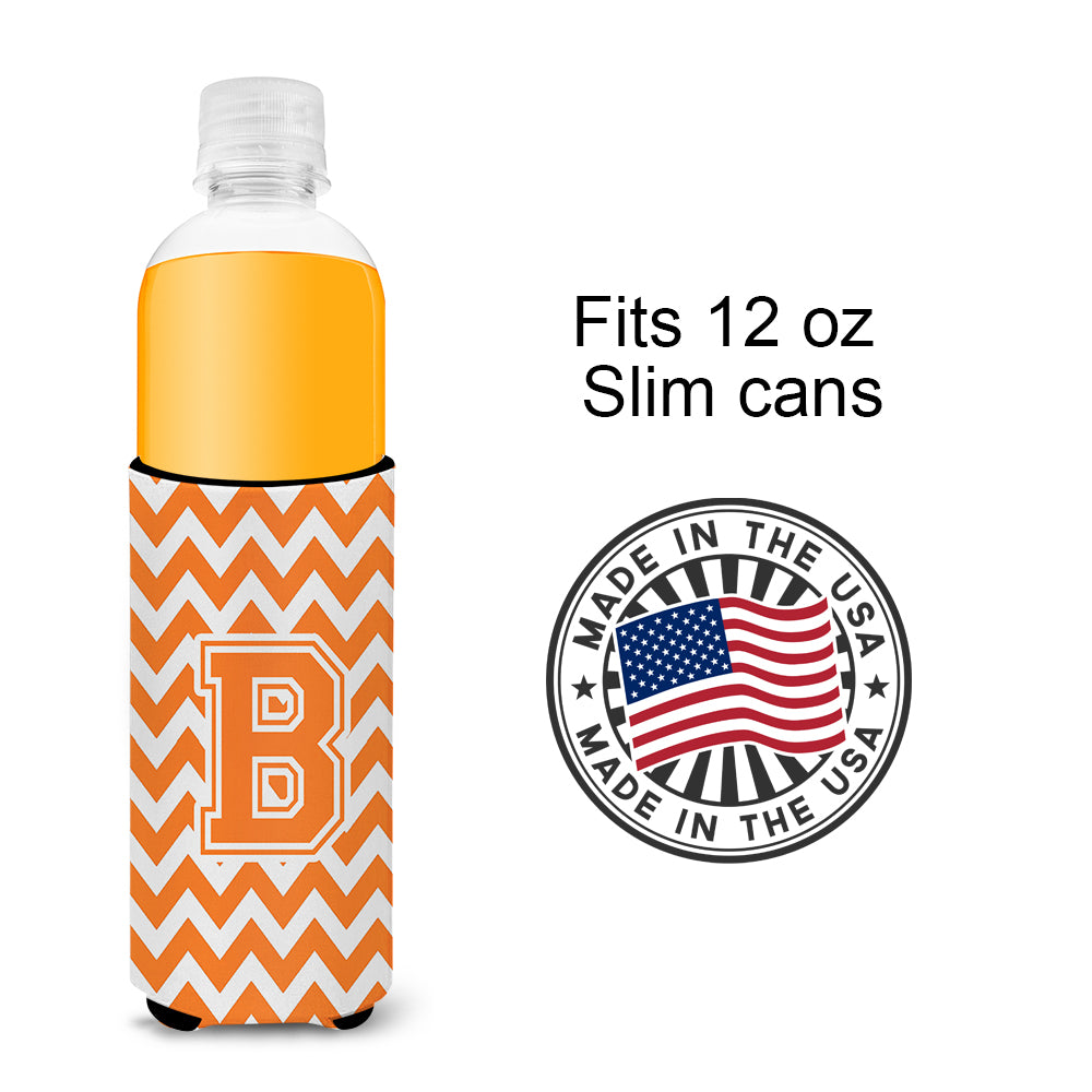 Letter B Chevron Orange and White Ultra Beverage Insulators for slim cans CJ1046-BMUK.