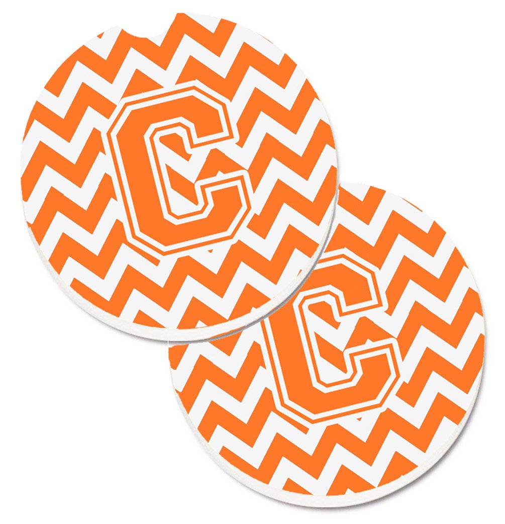 Letter C Chevron Orange and White Set of 2 Cup Holder Car Coasters CJ1046-CCARC by Caroline's Treasures