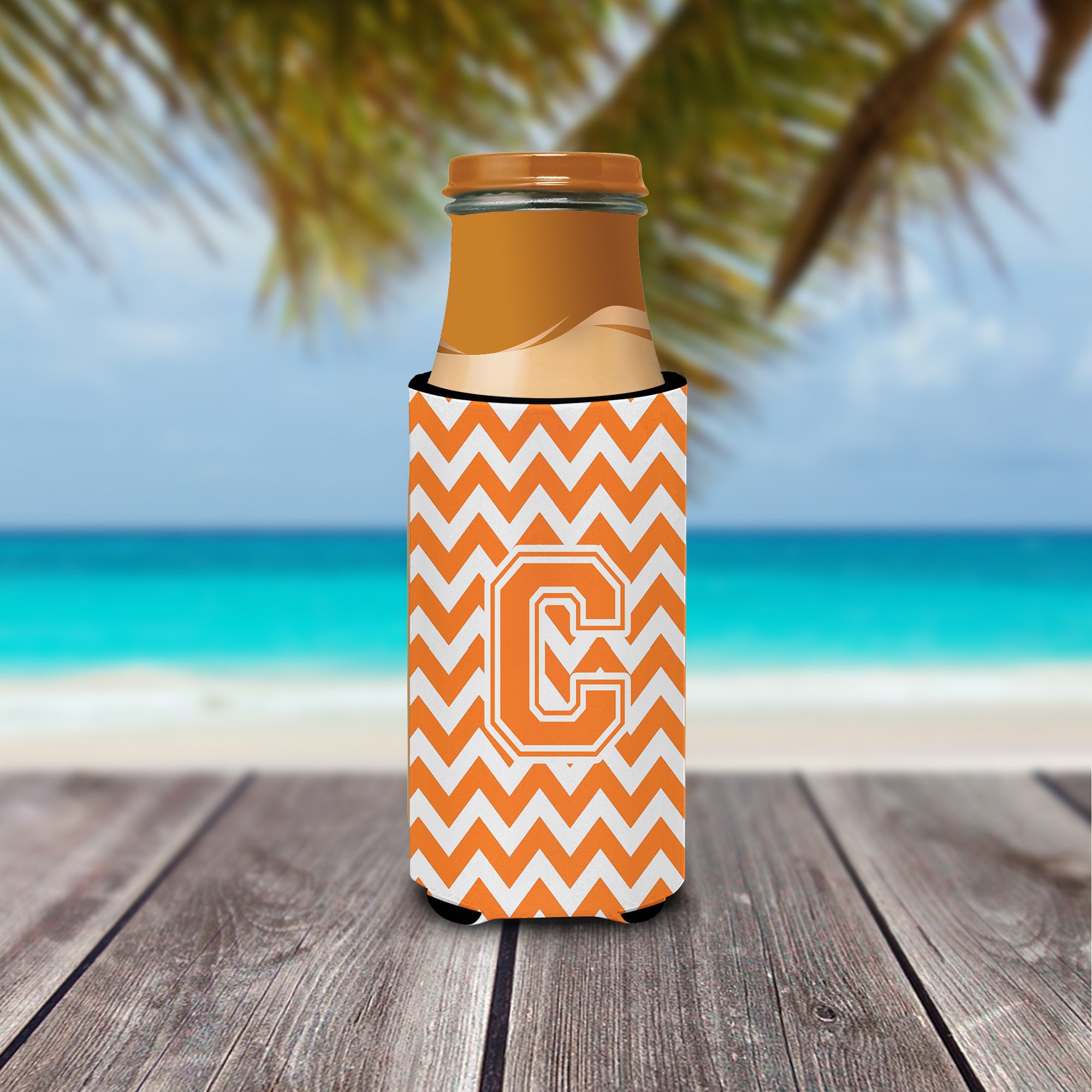 Letter C Chevron Orange and White Ultra Beverage Insulators for slim cans CJ1046-CMUK.