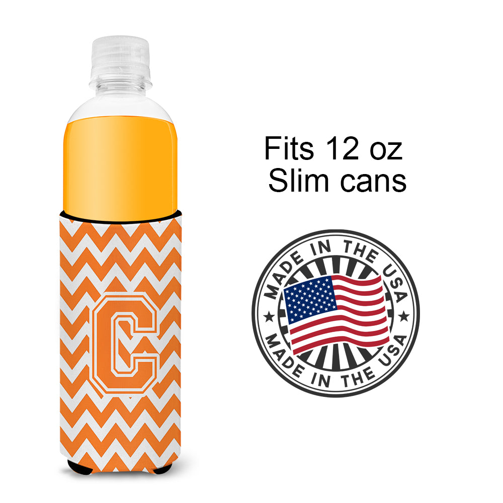 Letter C Chevron Orange and White Ultra Beverage Insulators for slim cans CJ1046-CMUK.