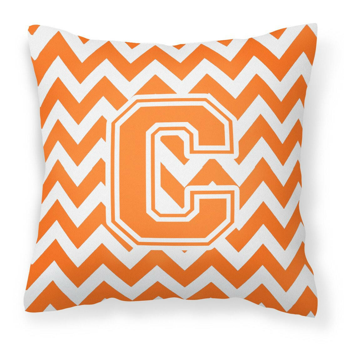 Letter C Chevron Orange and White Fabric Decorative Pillow CJ1046-CPW1414 by Caroline's Treasures