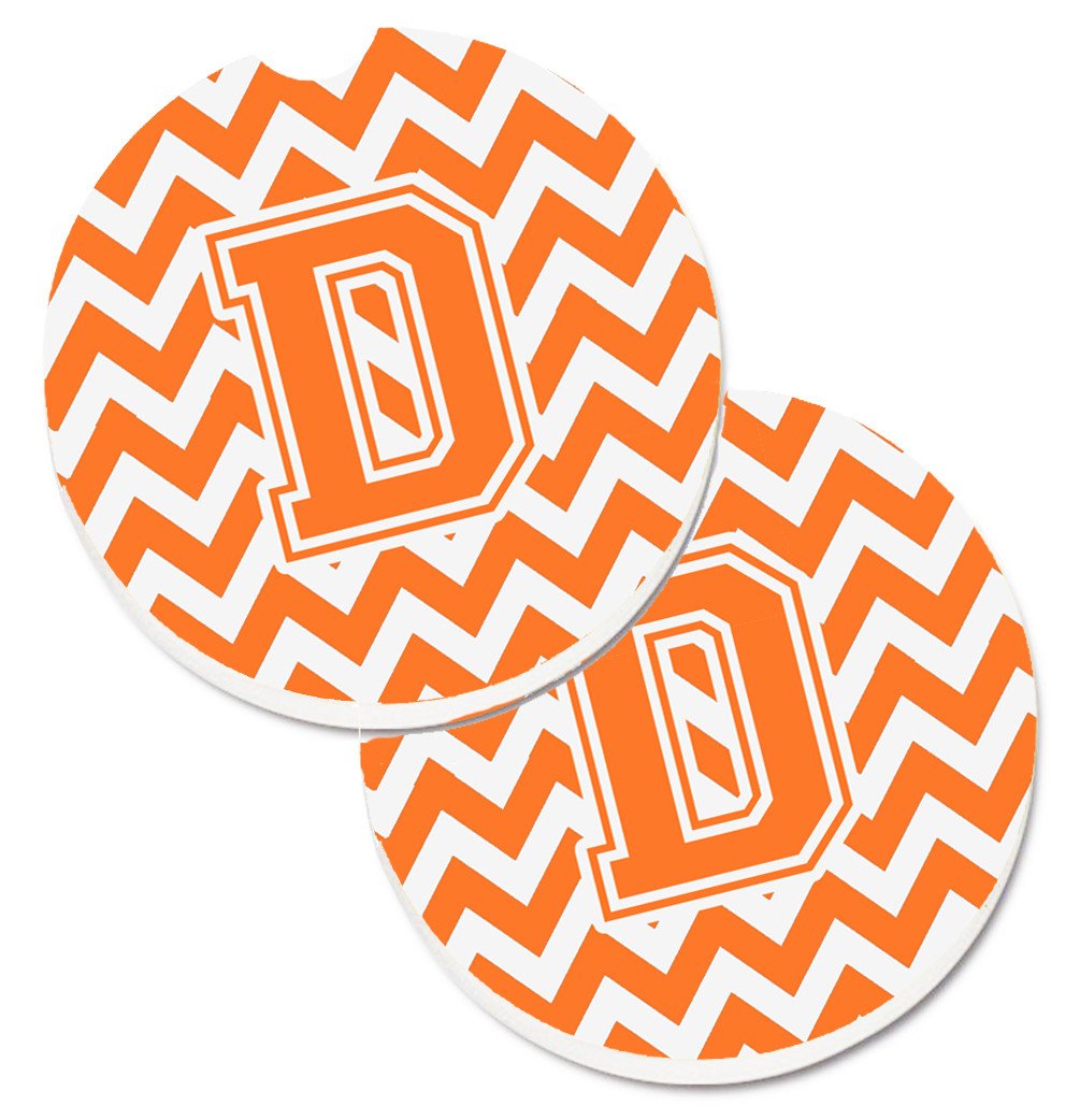 Letter D Chevron Orange and White Set of 2 Cup Holder Car Coasters CJ1046-DCARC by Caroline's Treasures