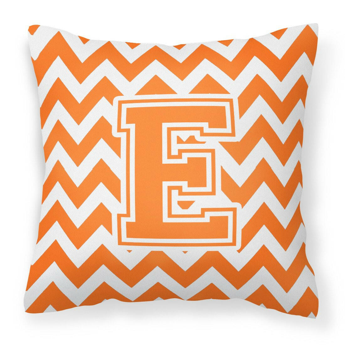Letter E Chevron Orange and White Fabric Decorative Pillow CJ1046-EPW1414 by Caroline&#39;s Treasures