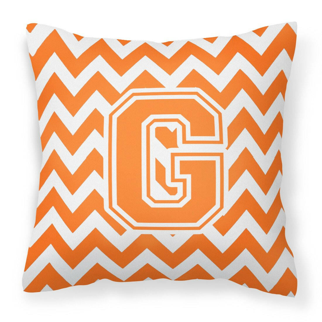 Letter G Chevron Orange and White Fabric Decorative Pillow CJ1046-GPW1414 by Caroline&#39;s Treasures