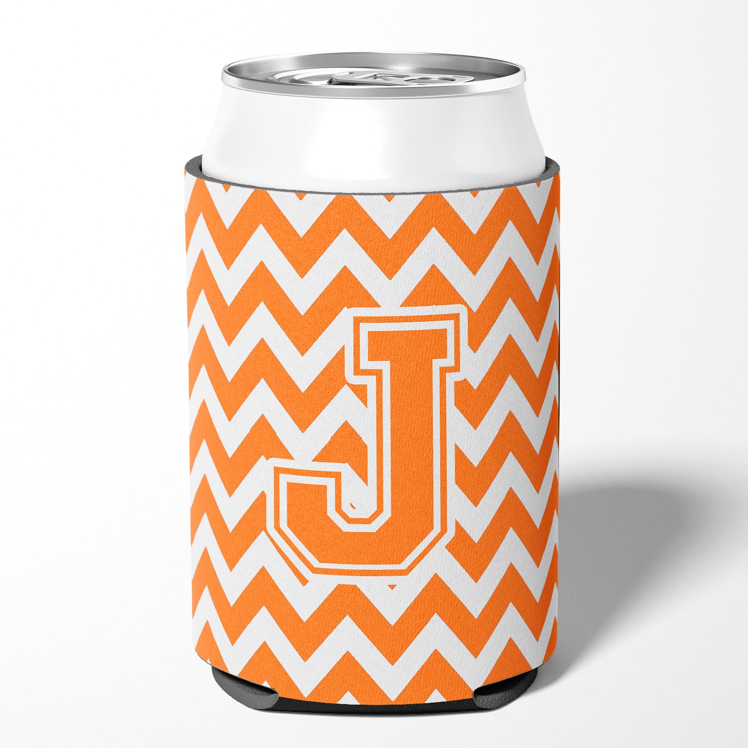 Letter J Chevron Orange and White Can or Bottle Hugger CJ1046-JCC.