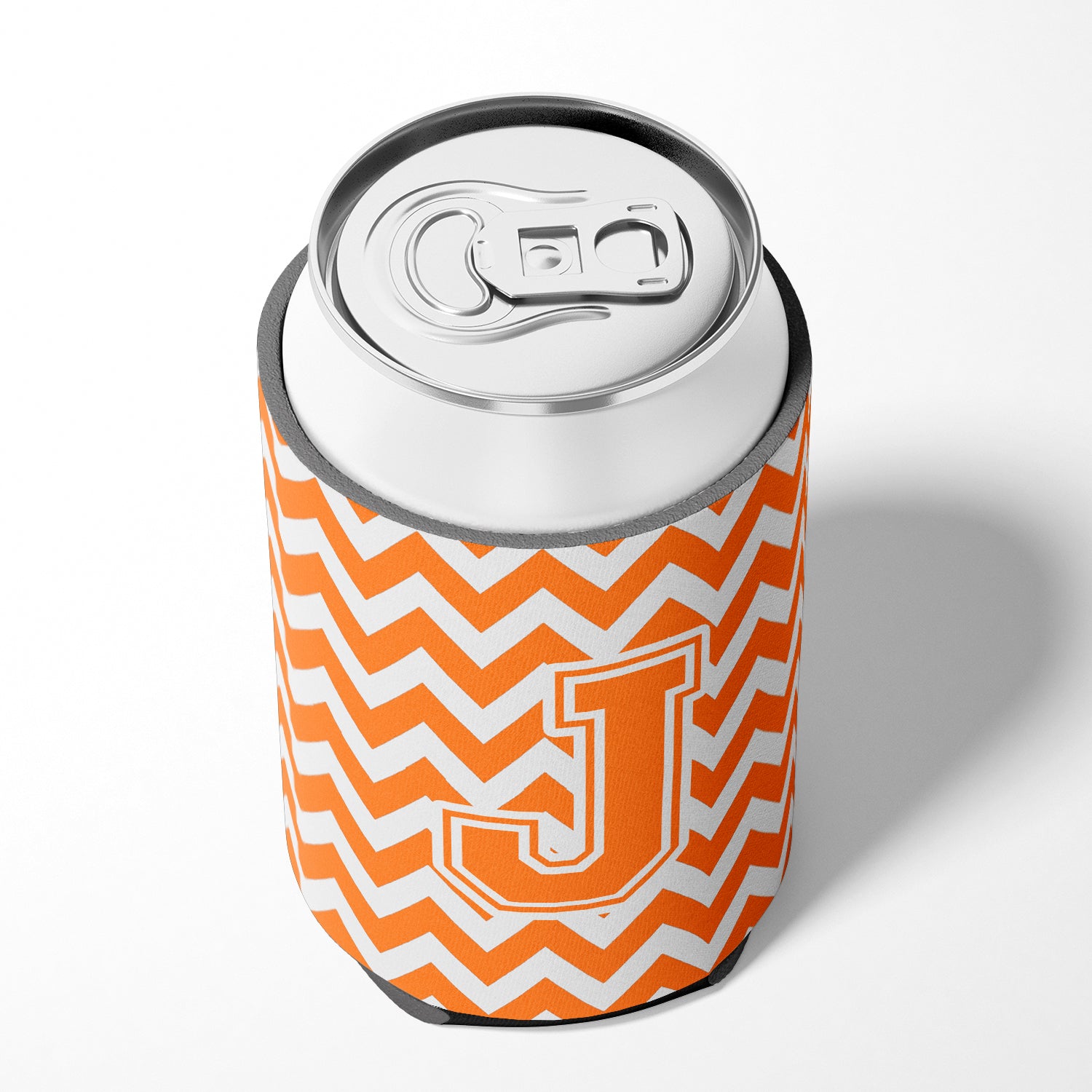 Letter J Chevron Orange and White Can or Bottle Hugger CJ1046-JCC.