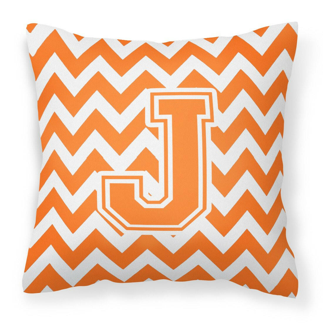 Letter J Chevron Orange and White Fabric Decorative Pillow CJ1046-JPW1414 by Caroline&#39;s Treasures