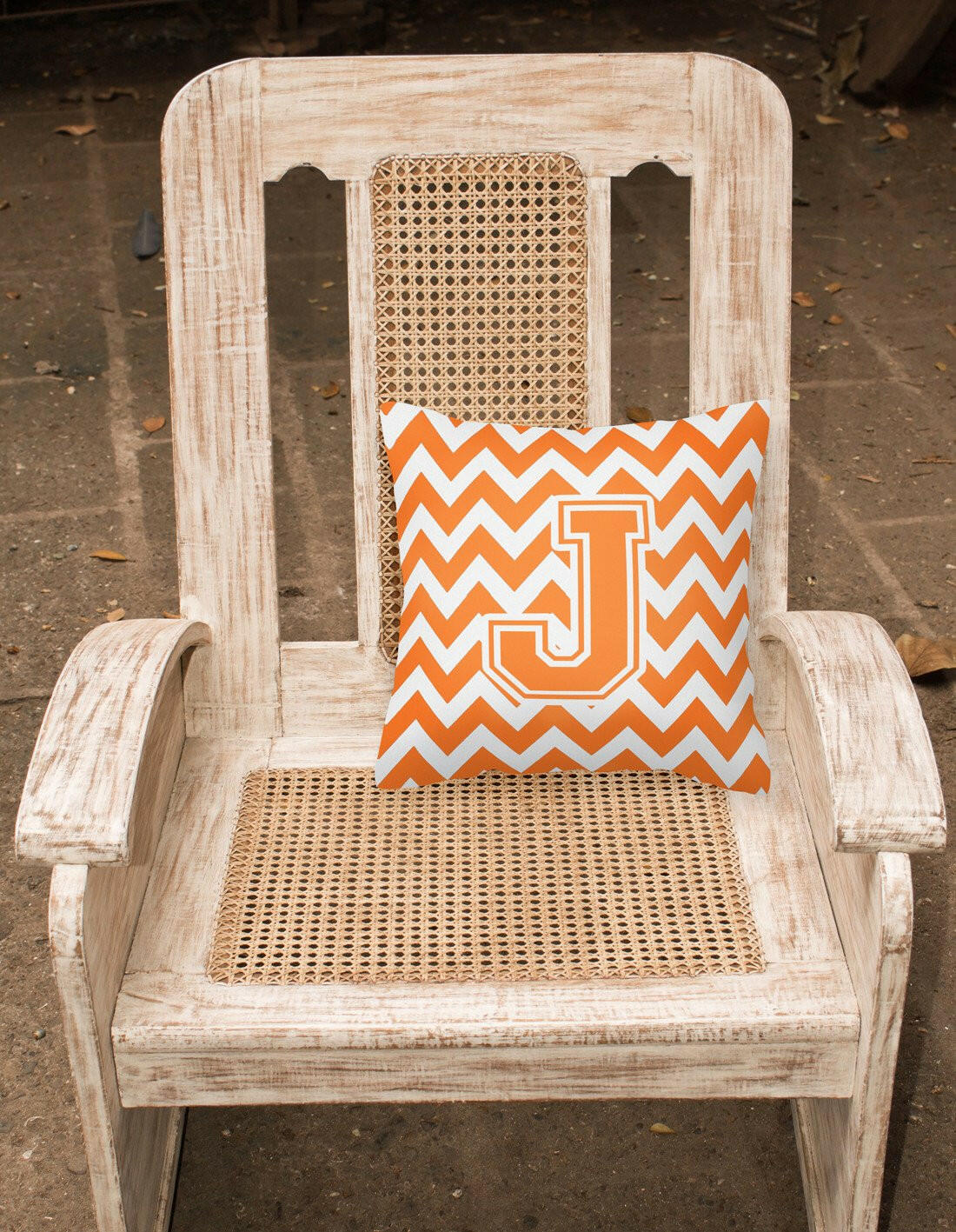 Letter J Chevron Orange and White Fabric Decorative Pillow CJ1046-JPW1414 by Caroline's Treasures
