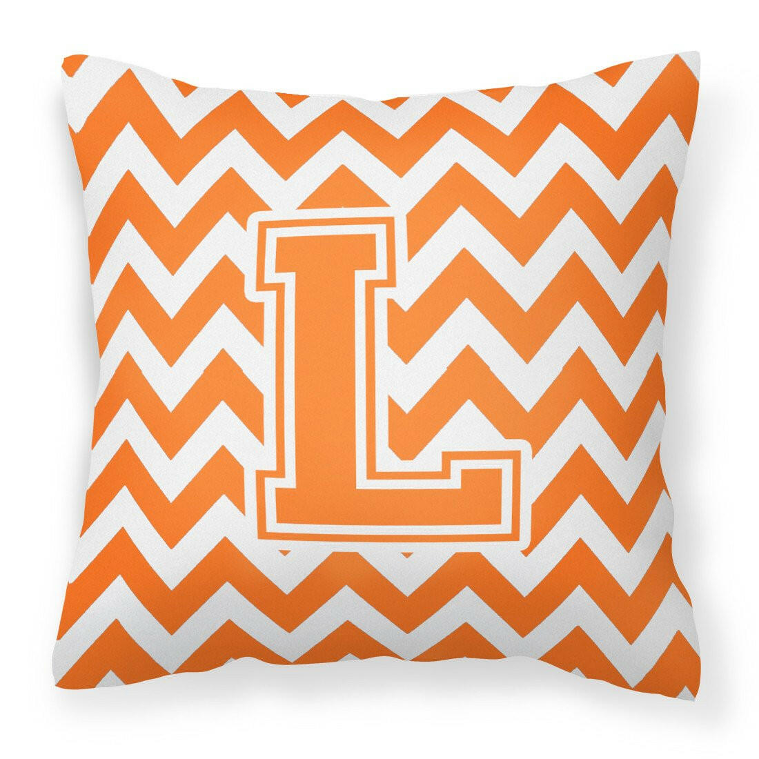 Letter L Chevron Orange and White Fabric Decorative Pillow CJ1046-LPW1414 by Caroline&#39;s Treasures