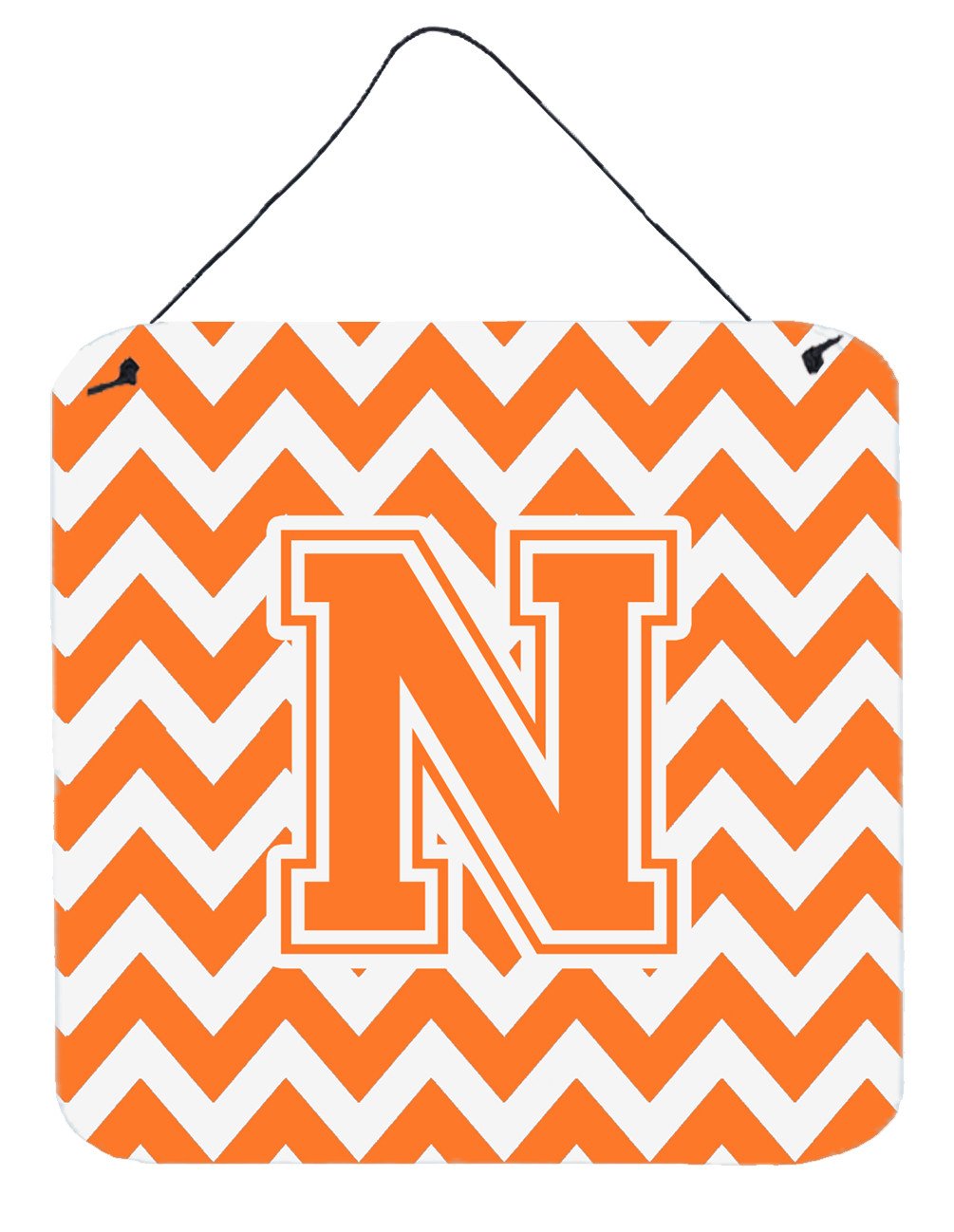 Letter N Chevron Orange and White Wall or Door Hanging Prints CJ1046-NDS66 by Caroline's Treasures