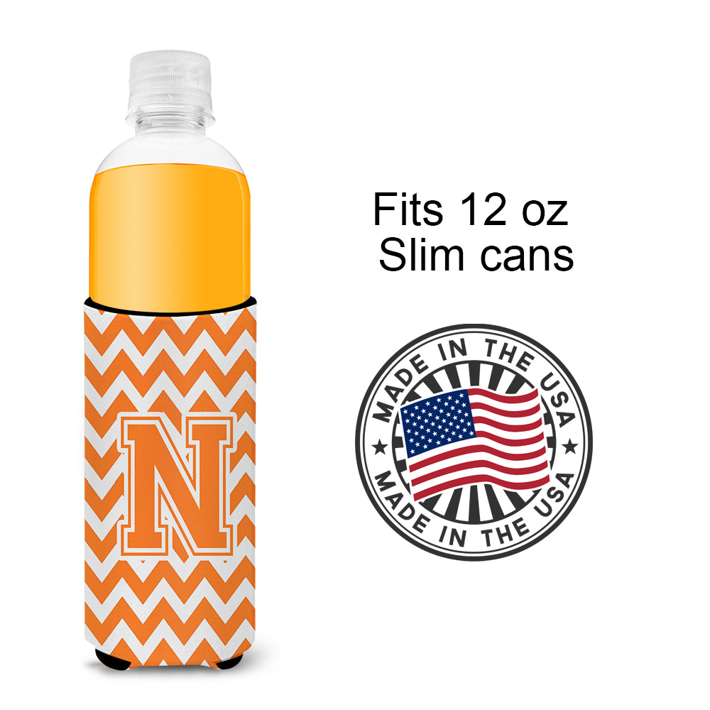 Letter N Chevron Orange and White Ultra Beverage Insulators for slim cans CJ1046-NMUK