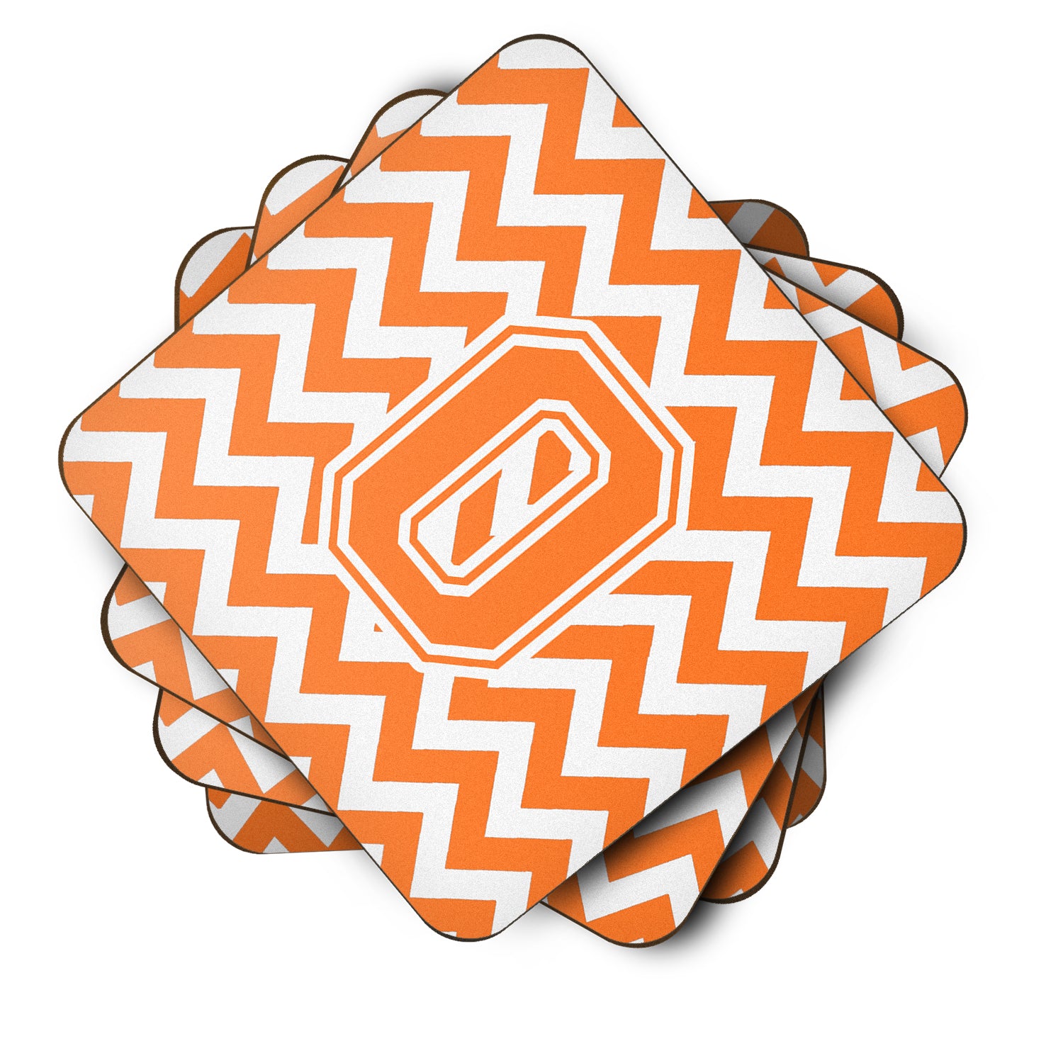 Letter O Chevron Orange and White Foam Coaster Set of 4 CJ1046-OFC - the-store.com