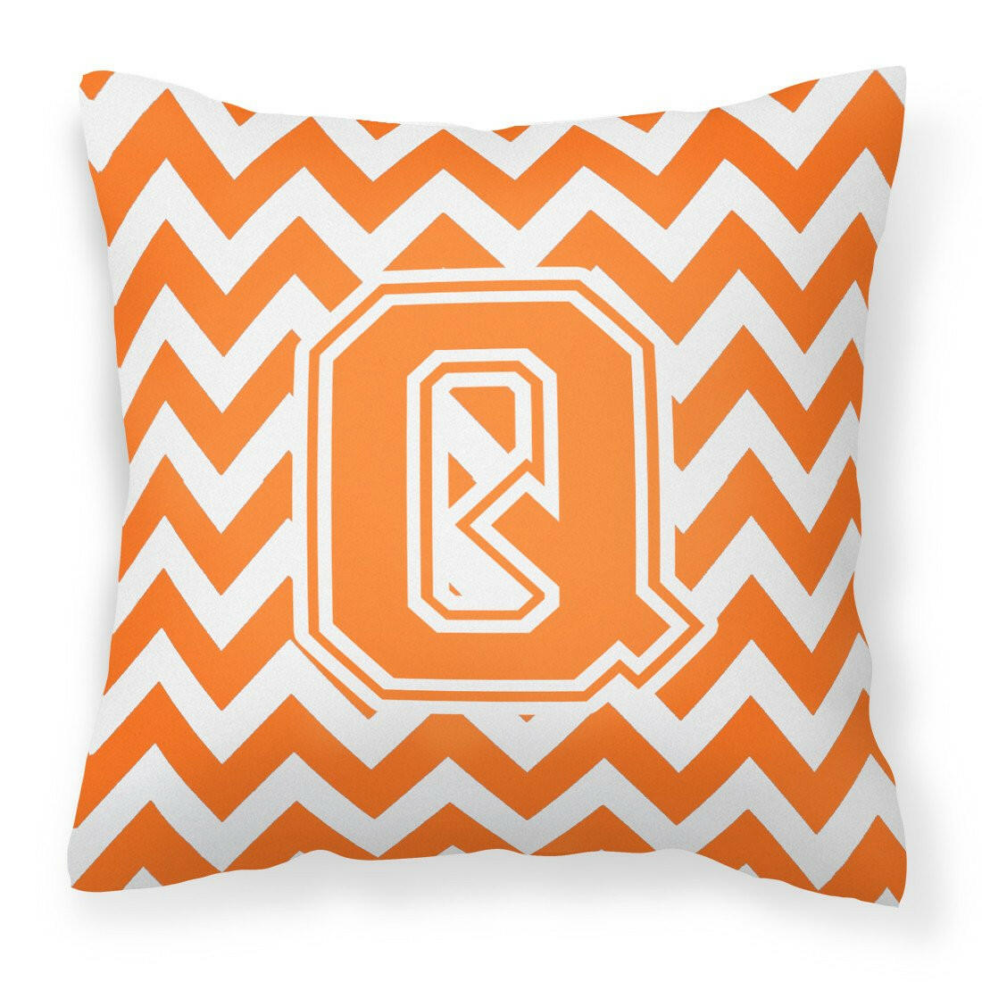 Letter Q Chevron Orange and White Fabric Decorative Pillow CJ1046-QPW1414 by Caroline&#39;s Treasures