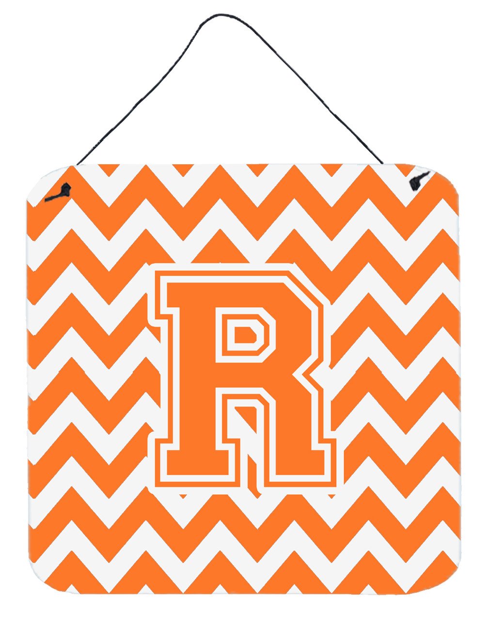 Letter R Chevron Orange and White Wall or Door Hanging Prints CJ1046-RDS66 by Caroline&#39;s Treasures