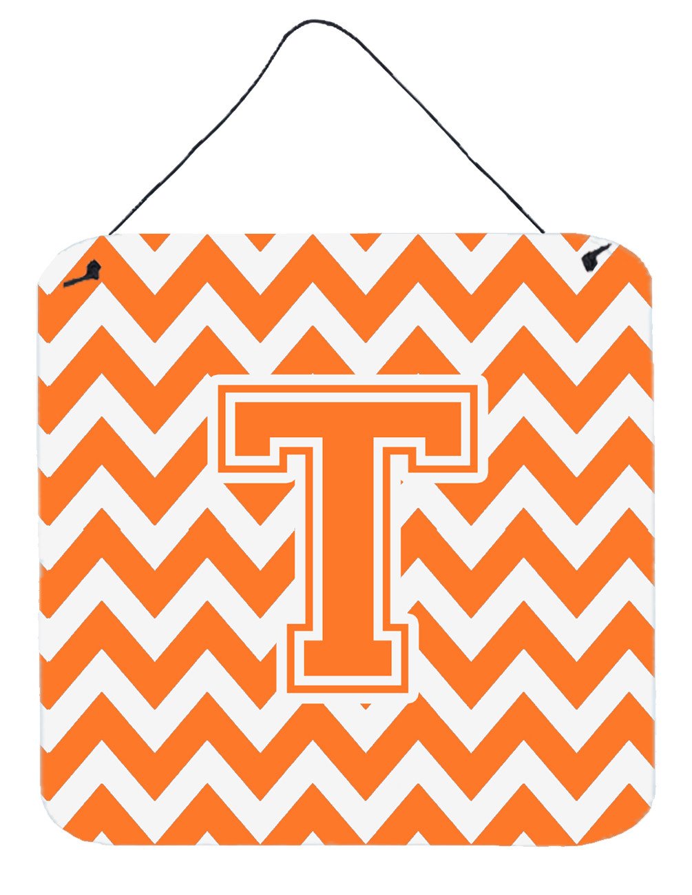 Letter T Chevron Orange and White Wall or Door Hanging Prints CJ1046-TDS66 by Caroline&#39;s Treasures