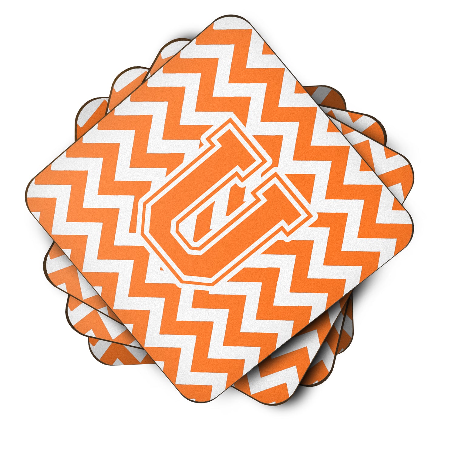 Letter U Chevron Orange and White Foam Coaster Set of 4 CJ1046-UFC - the-store.com