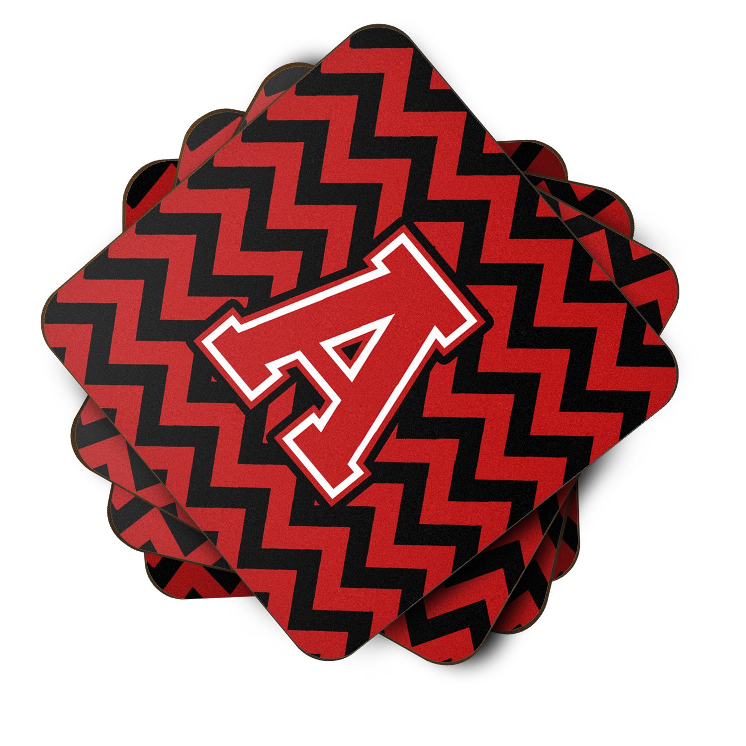 Letter A Chevron Black and Red   Foam Coaster Set of 4 CJ1047-AFC - the-store.com