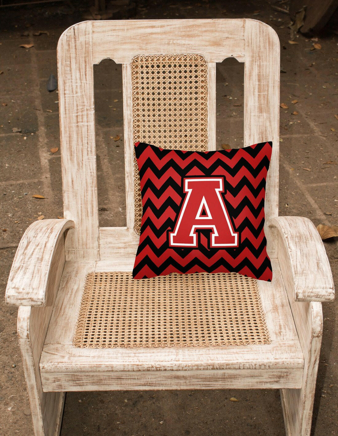 Letter A Chevron Black and Red   Fabric Decorative Pillow CJ1047-APW1414 by Caroline's Treasures