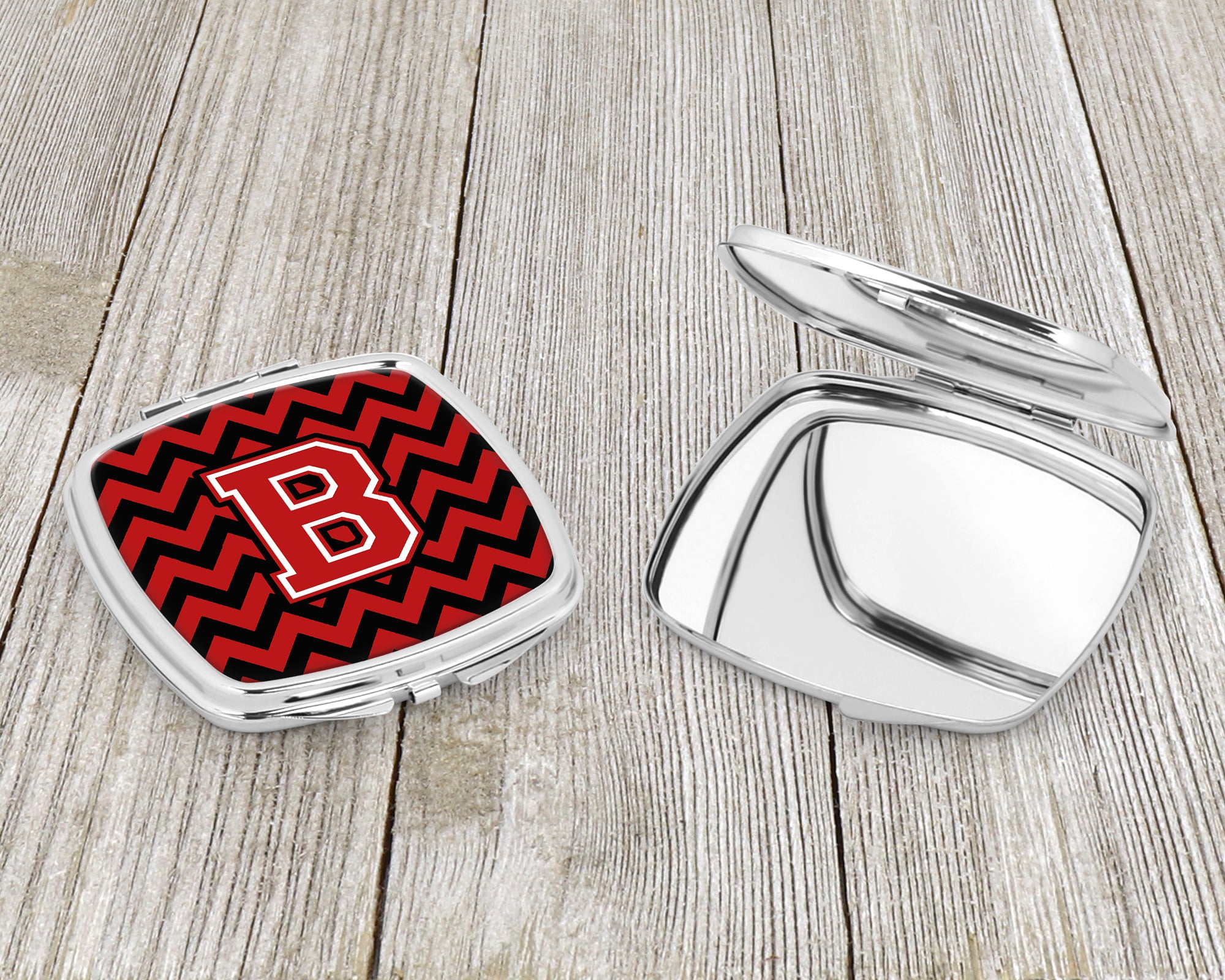 Letter B Chevron Black and Red   Compact Mirror CJ1047-BSCM