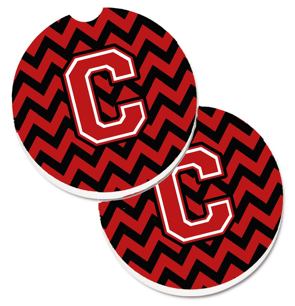 Letter C Chevron Black and Red   Set of 2 Cup Holder Car Coasters CJ1047-CCARC by Caroline's Treasures