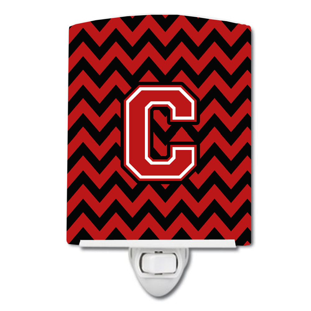 Letter C Chevron Black and Red   Ceramic Night Light CJ1047-CCNL - the-store.com