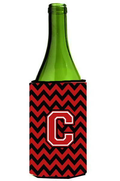 Letter C Chevron Black and Red   Wine Bottle Beverage Insulator Hugger CJ1047-CLITERK by Caroline's Treasures
