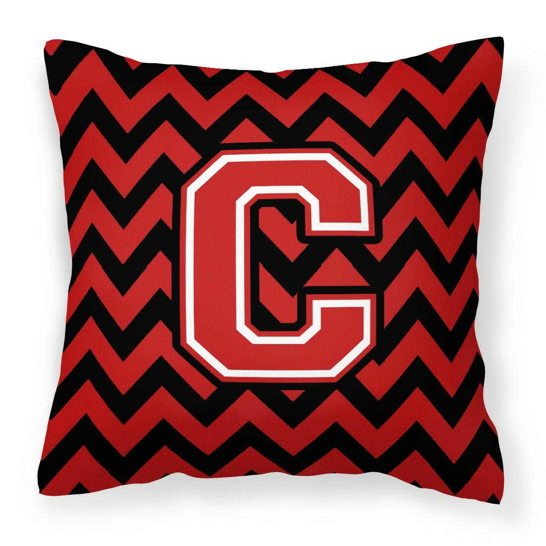 Letter C Chevron Black and Red   Fabric Decorative Pillow CJ1047-CPW1414 by Caroline&#39;s Treasures