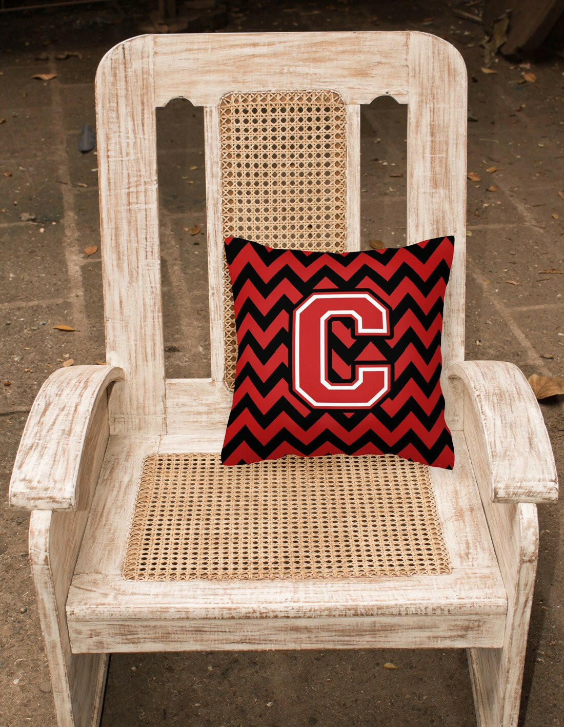 Letter C Chevron Black and Red   Fabric Decorative Pillow CJ1047-CPW1414 by Caroline's Treasures