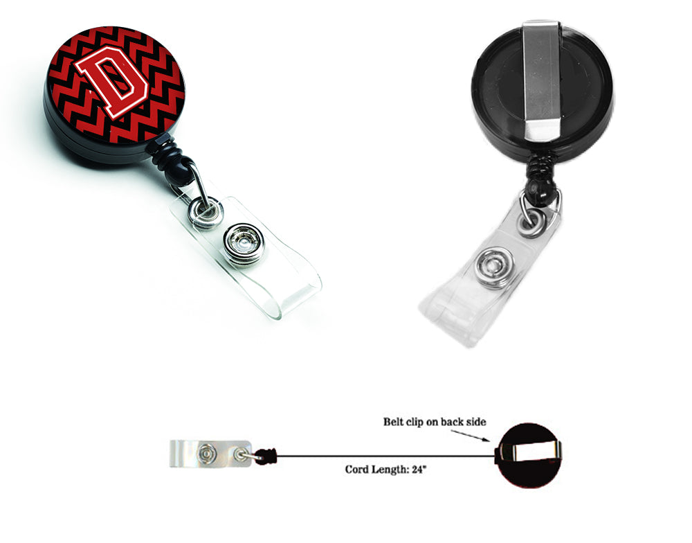 Letter D Chevron  Black and Red   Retractable Badge Reel CJ1047-DBR.