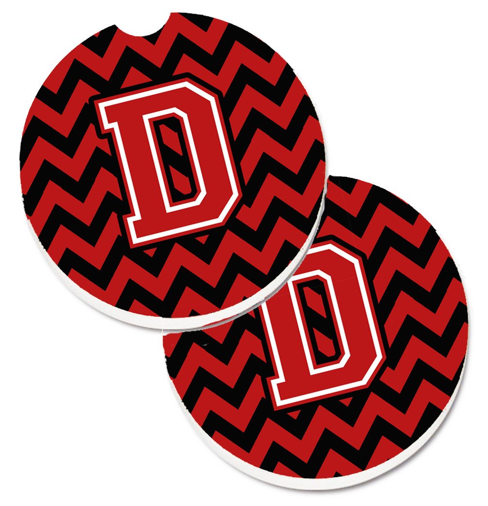 Letter D Chevron  Black and Red   Set of 2 Cup Holder Car Coasters CJ1047-DCARC by Caroline's Treasures